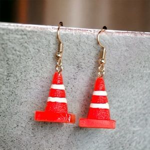 New orange construction traffic cone earrings